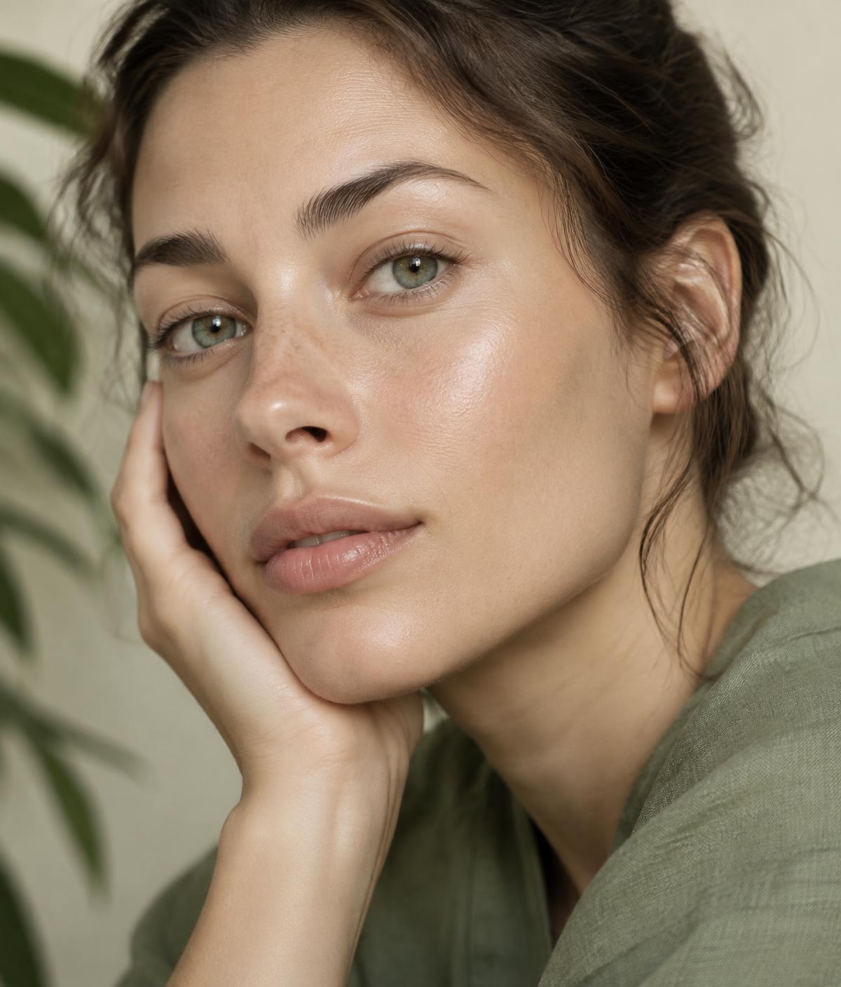 Close-up of healthy, naturally glowing skin after aesthetic treatment